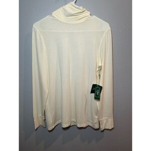 Women's Sz Medium Turtleneck Long Sleeve Underwear Cream Cotton Basic New w/Tags